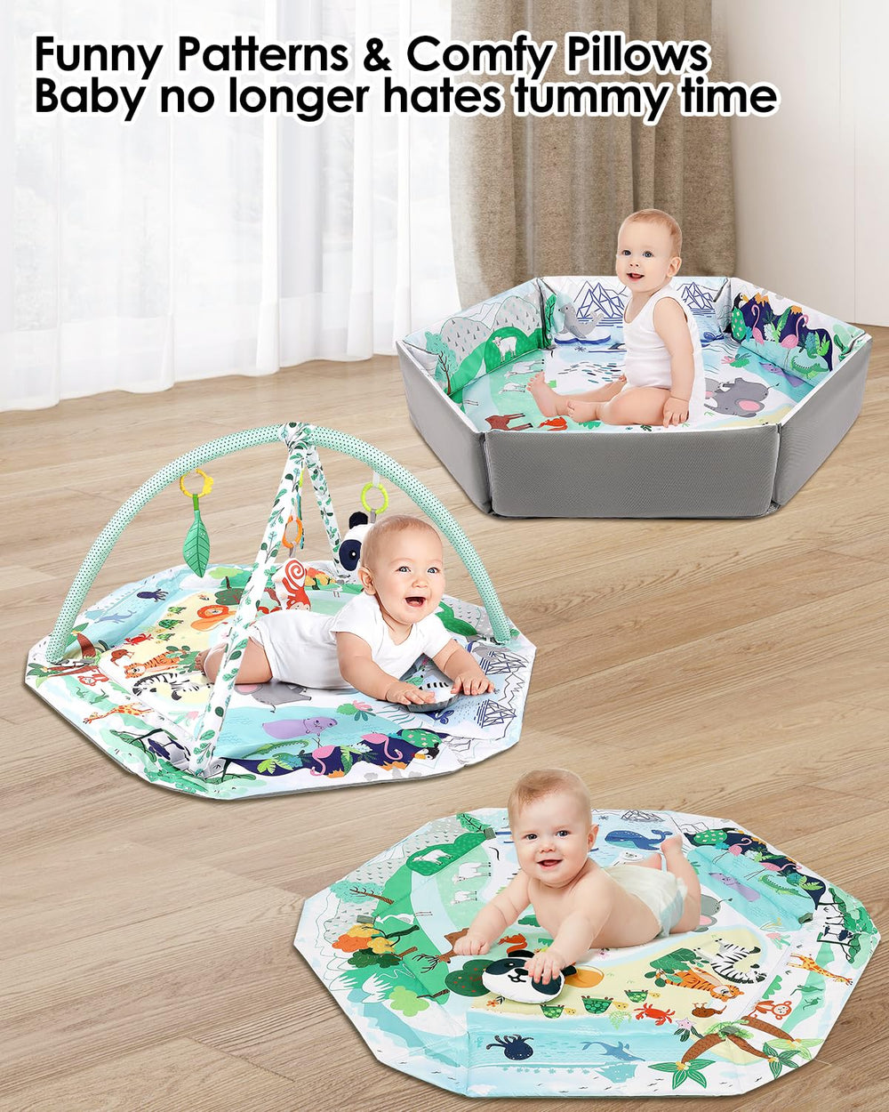 Dearlomum non-slip bottom keeps baby secure during floor play.