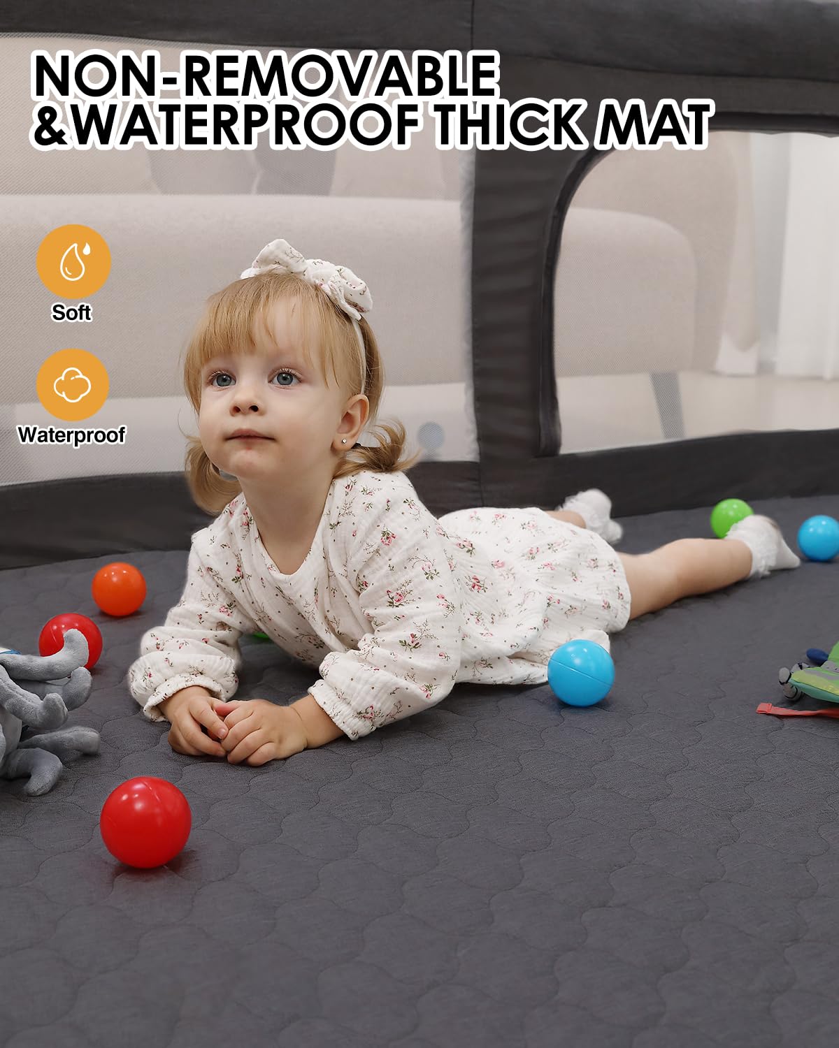 Dearlomum playpen durable oxford fabric stands up to outdoor use.