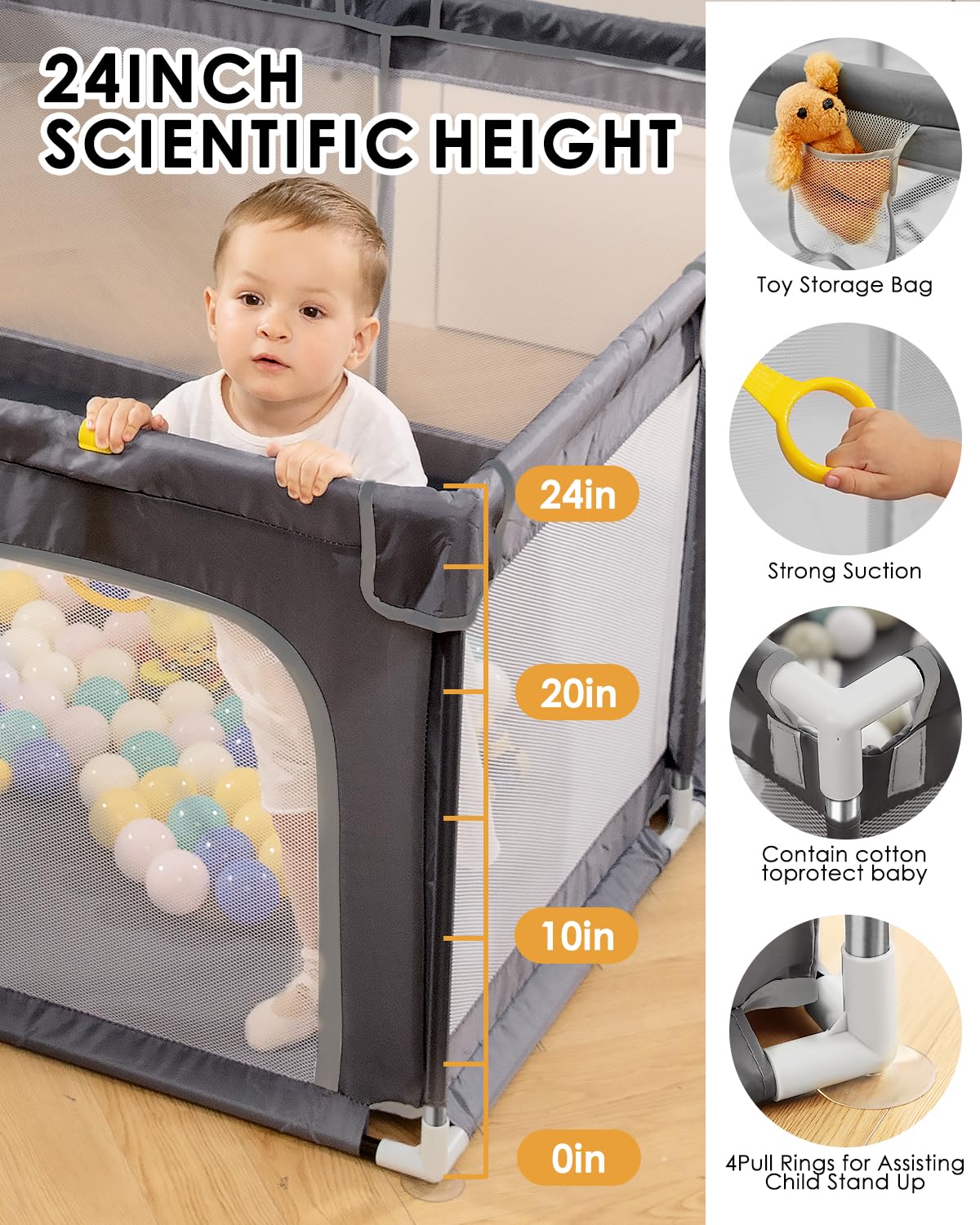 Dearlomum playpen non-slip pads stabilize setup on various floors.