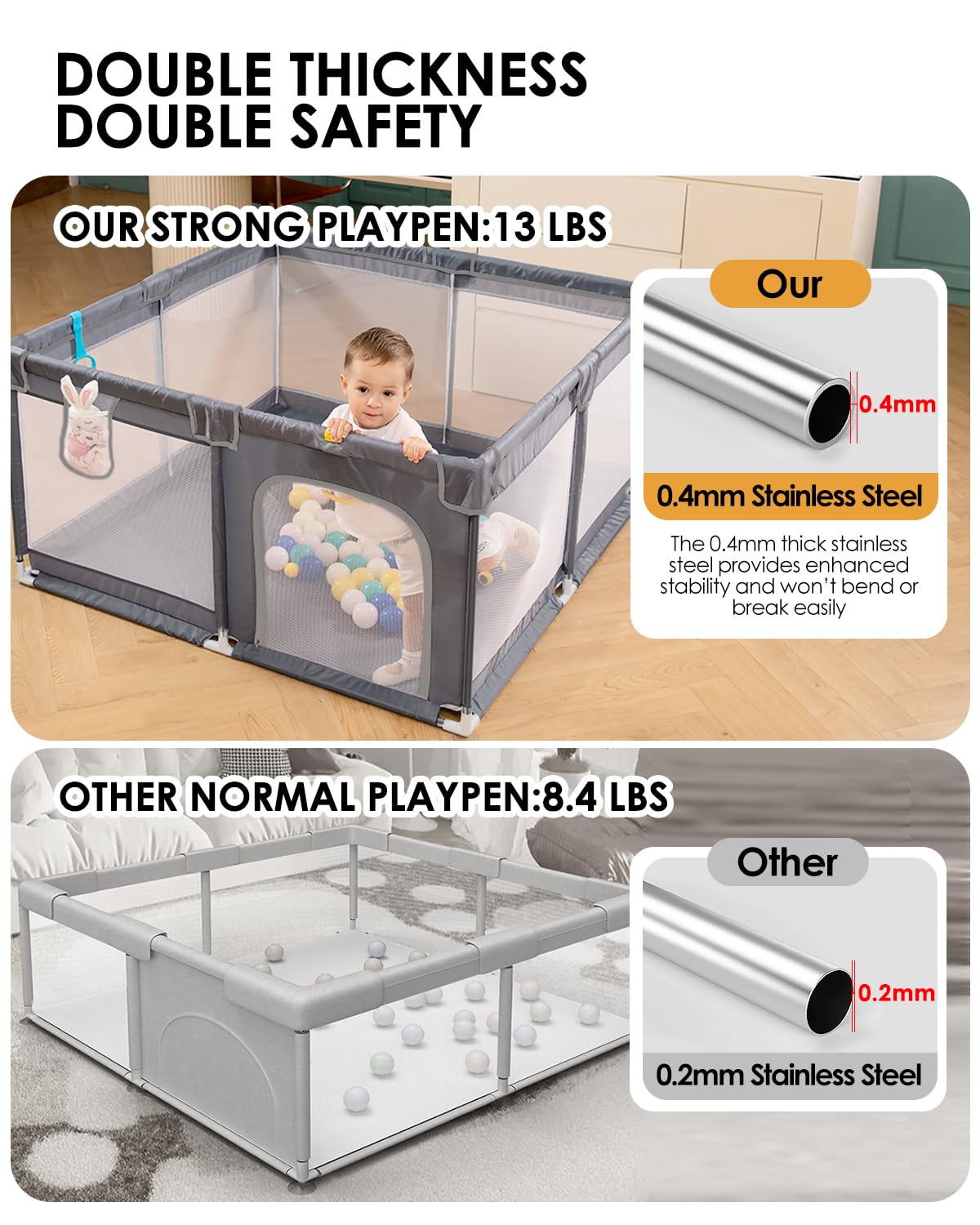 Dearlomum playpen thickened steel pipes provide sturdy support for active children