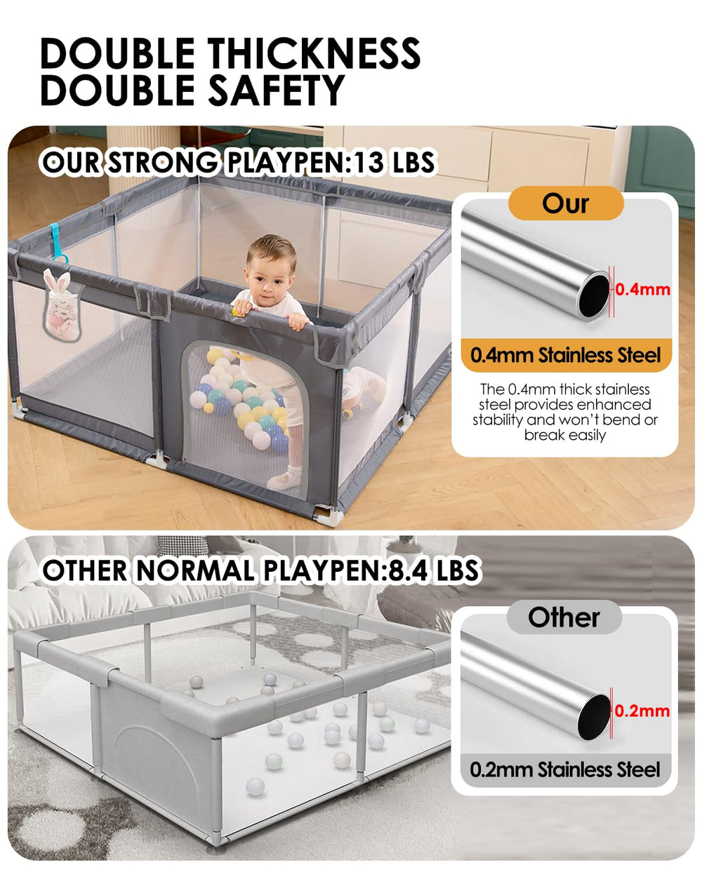 Dearlomum playpen thickened steel pipes provide sturdy support for active children