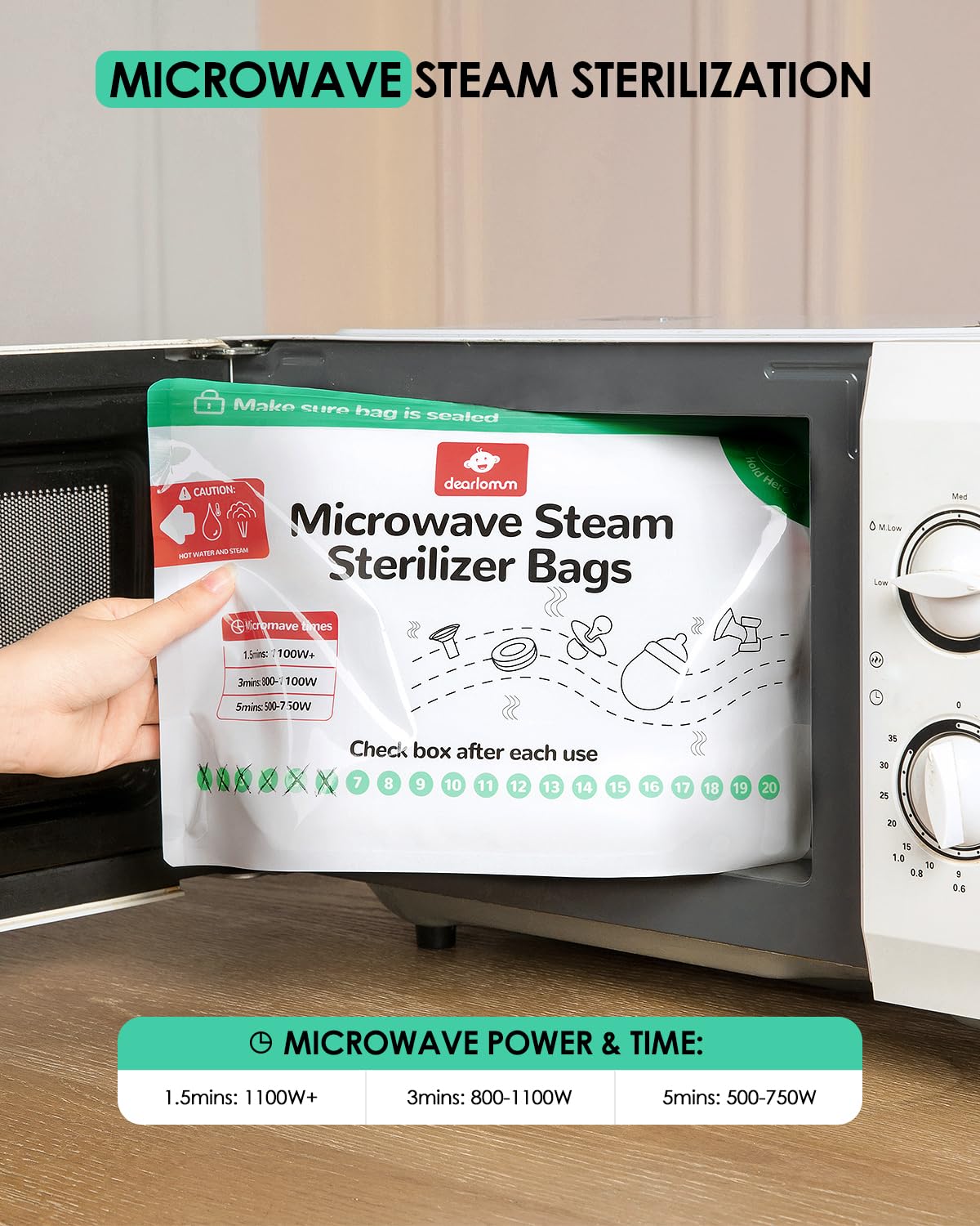 Dearlomum travel sterilizer bag in use, compact on-the-go bottle sterilization.