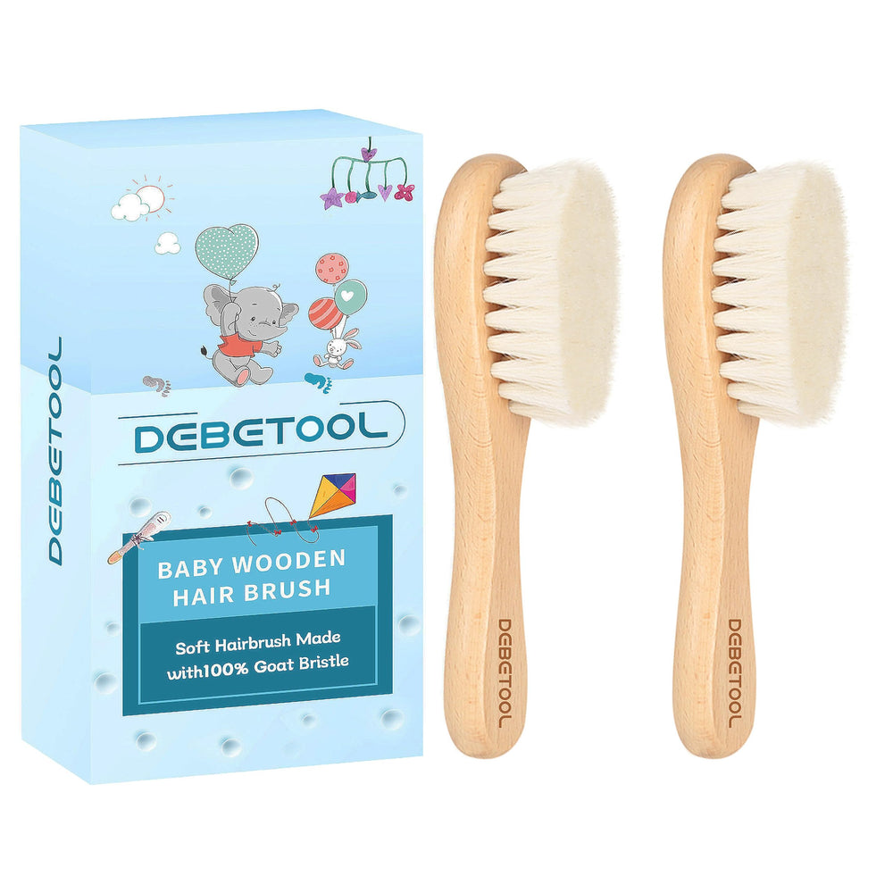 DEBETOOL Baby Hair Brush 2-pack for gentle newborn grooming and scalp comfort.
