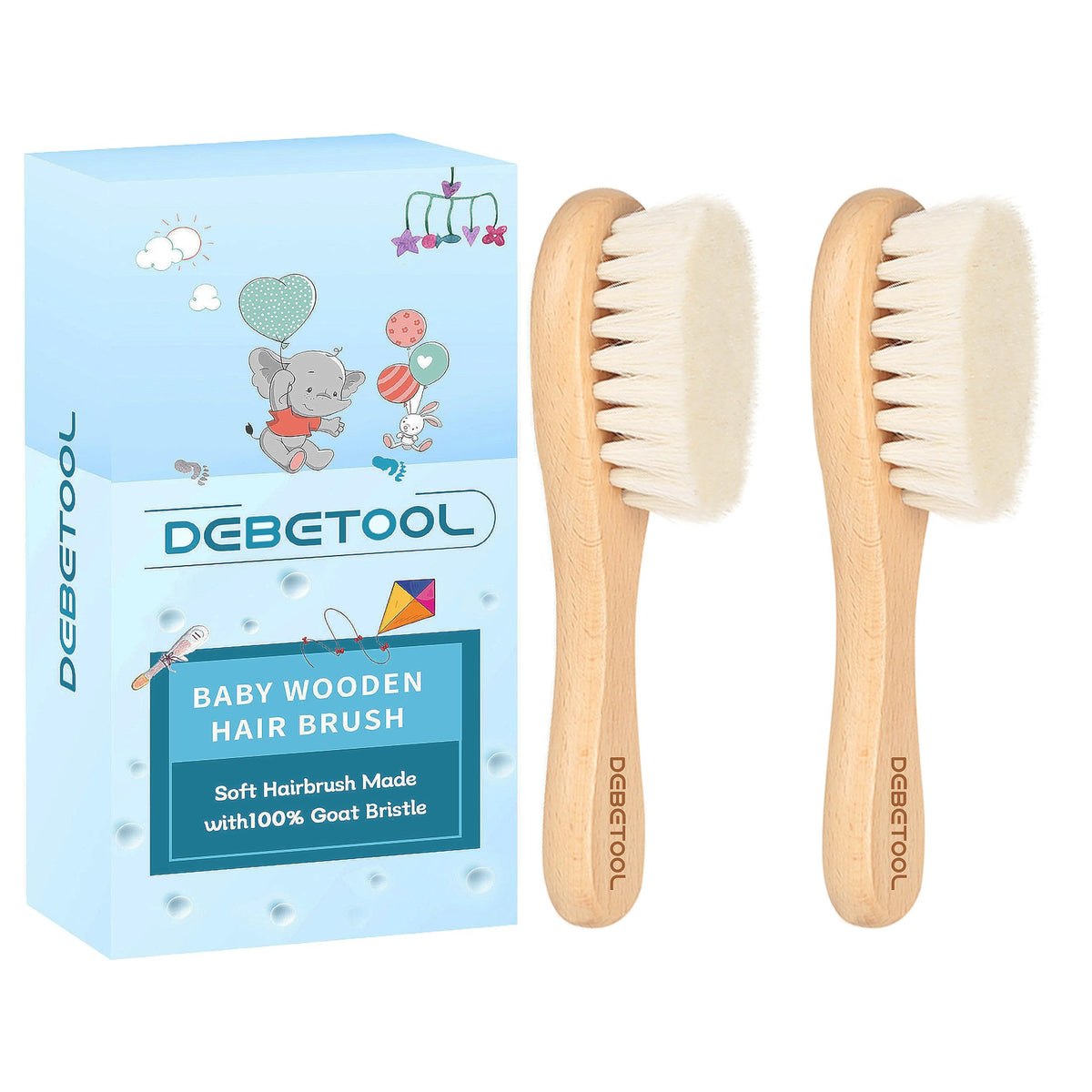 DEBETOOL Baby Hair Brush 2-pack for gentle newborn grooming and scalp comfort.