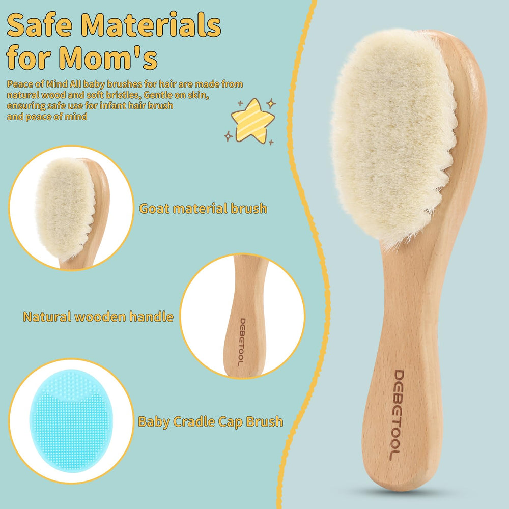 DEBETOOL Ergonomic wood handle supports comfortable grip during newborn grooming.