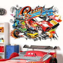 DecalMile 3D racing cars wall stickers pack for kids' rooms
