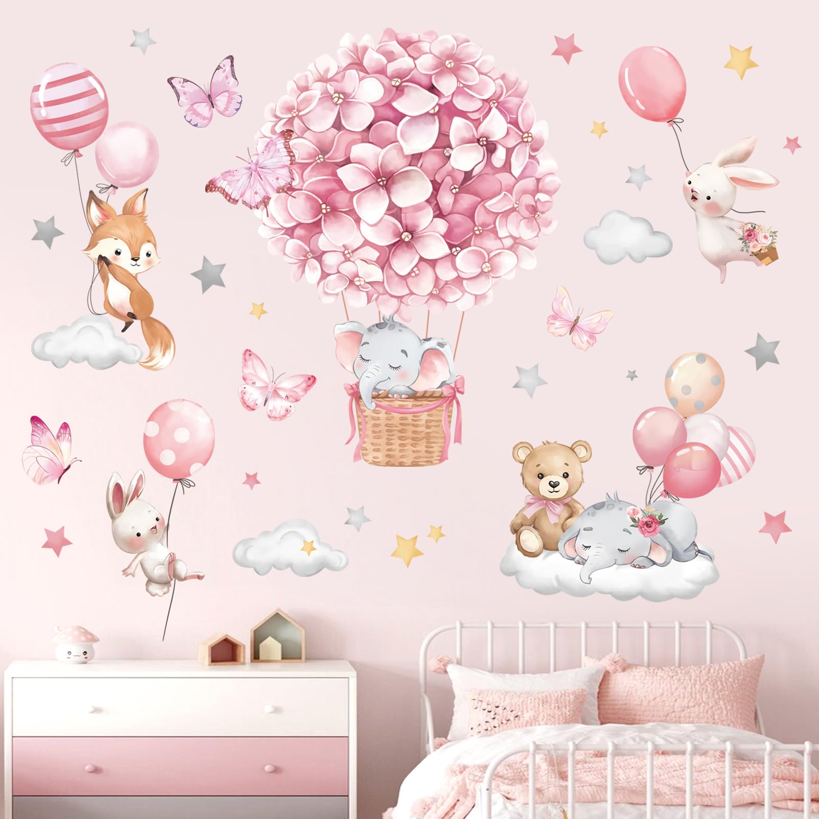 Decalmile animals hot air balloon wall decal brightens nursery walls for playful exploration