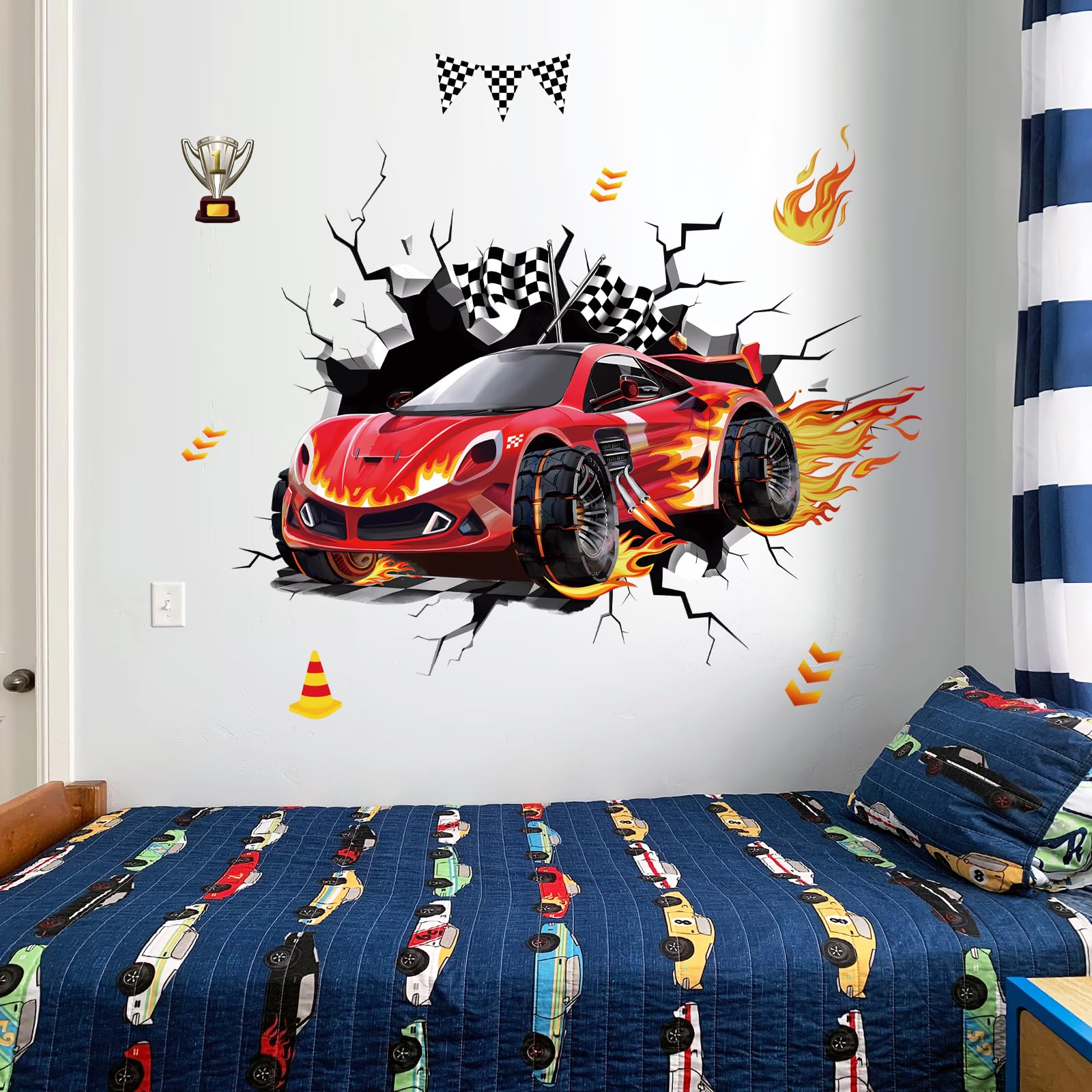 DecalMile baby nursery racing cars wall stickers brighten crib area.