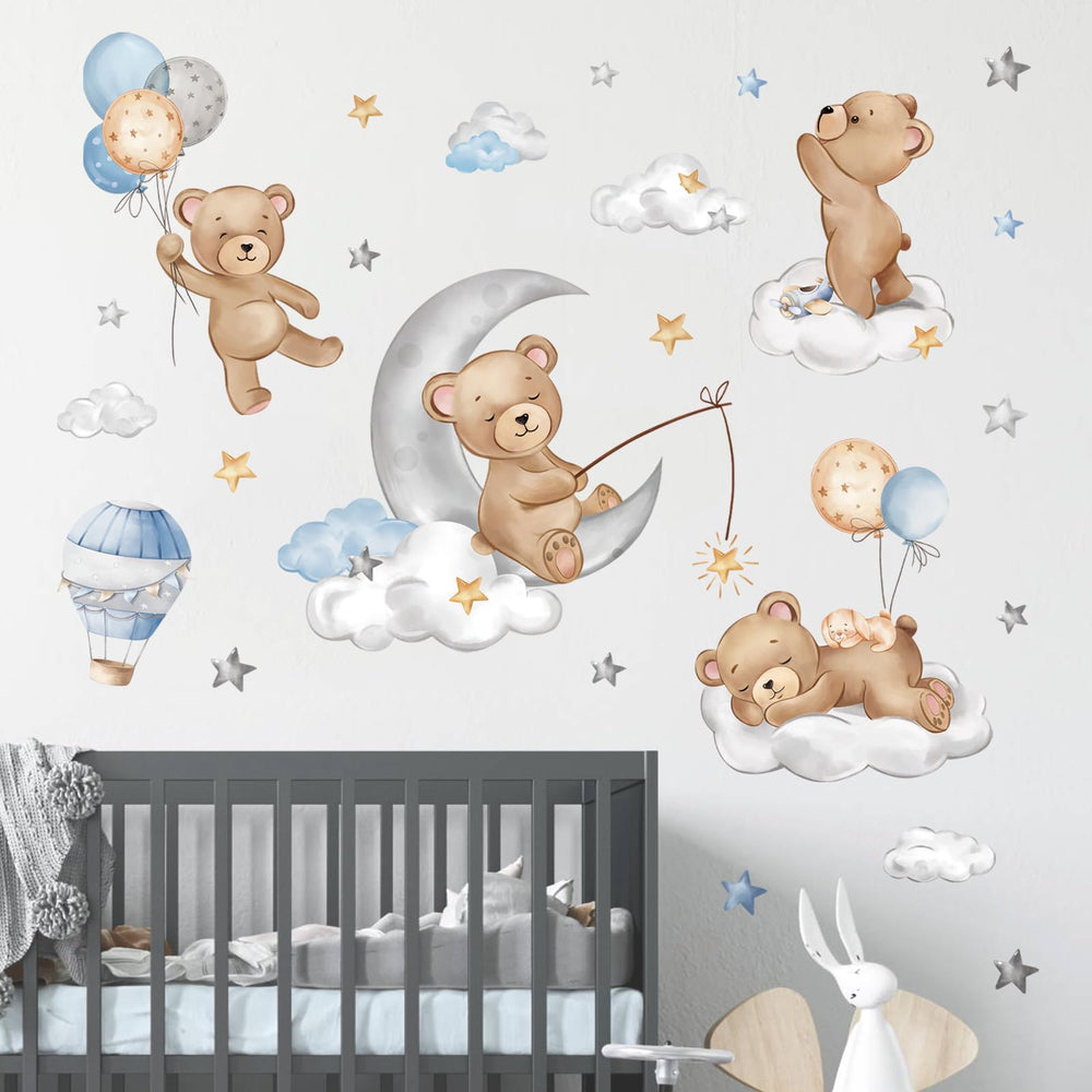 decalmile bear sleeping on the moon wall decal — adds cozy nursery charm, easy to apply.