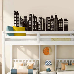 decalmile black city skyline wall sticker suits bathrooms and lounges as a dramatic silhouette feature.