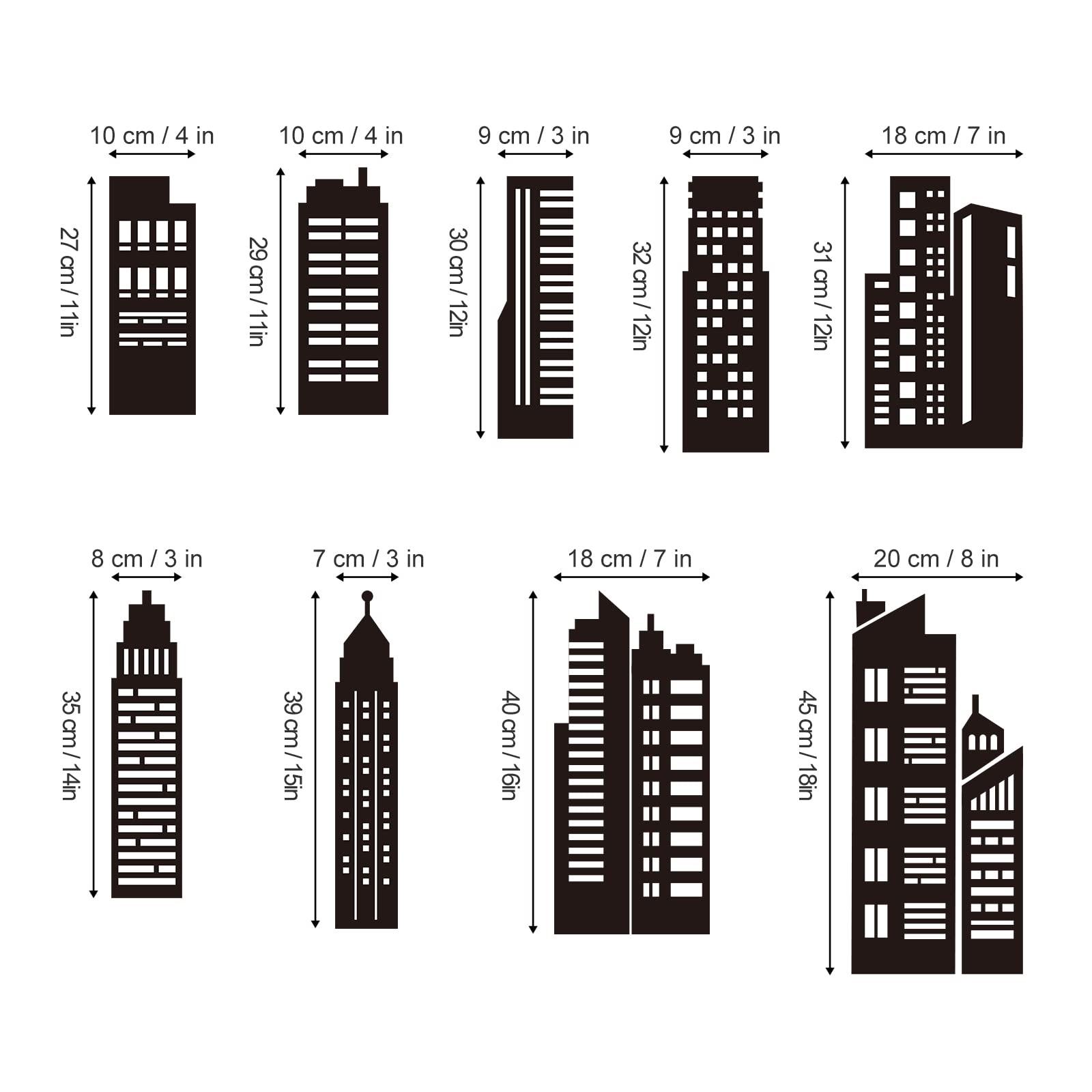 decalmile black city skyline wall sticker is removable on smooth surfaces without residue.