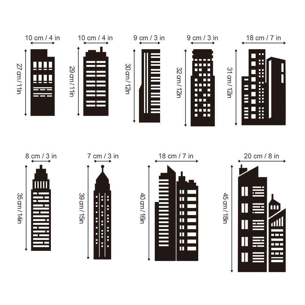 decalmile black city skyline wall sticker is removable on smooth surfaces without residue.