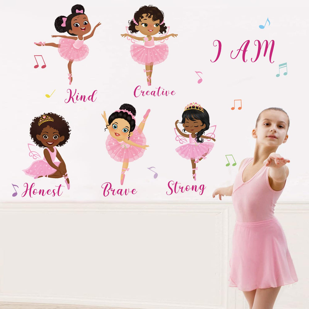 Decalmile black girl ballerina wall decals showcase a graceful ballet pose for kids' rooms