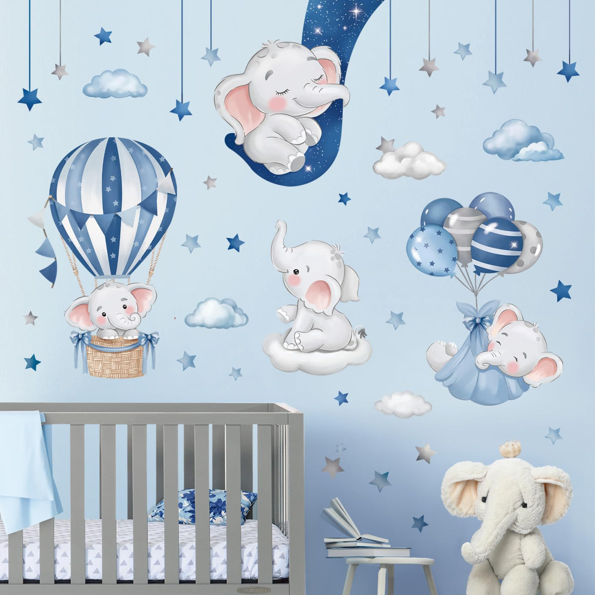 decalmile blue grey sleeping elephant wall decals for calm nursery decor and easy repositioning