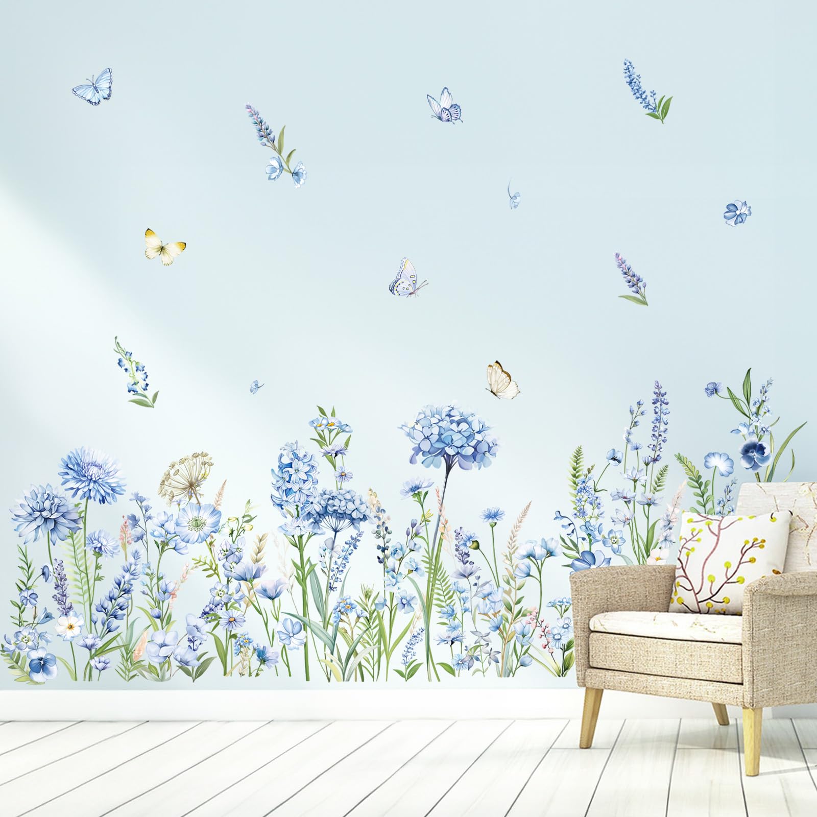 Blue wildflower butterflies bring whimsy to a girl's bedroom with easy DIY decor.
