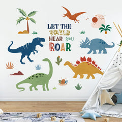 Decalmile Boho Dinosaur wall decal with dino and palm tree for playful nursery decor