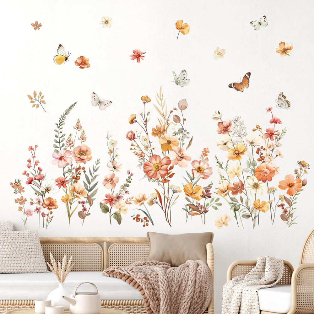 Decalmile Boho Flower Wall Decal butterflies add whimsy in a kids room