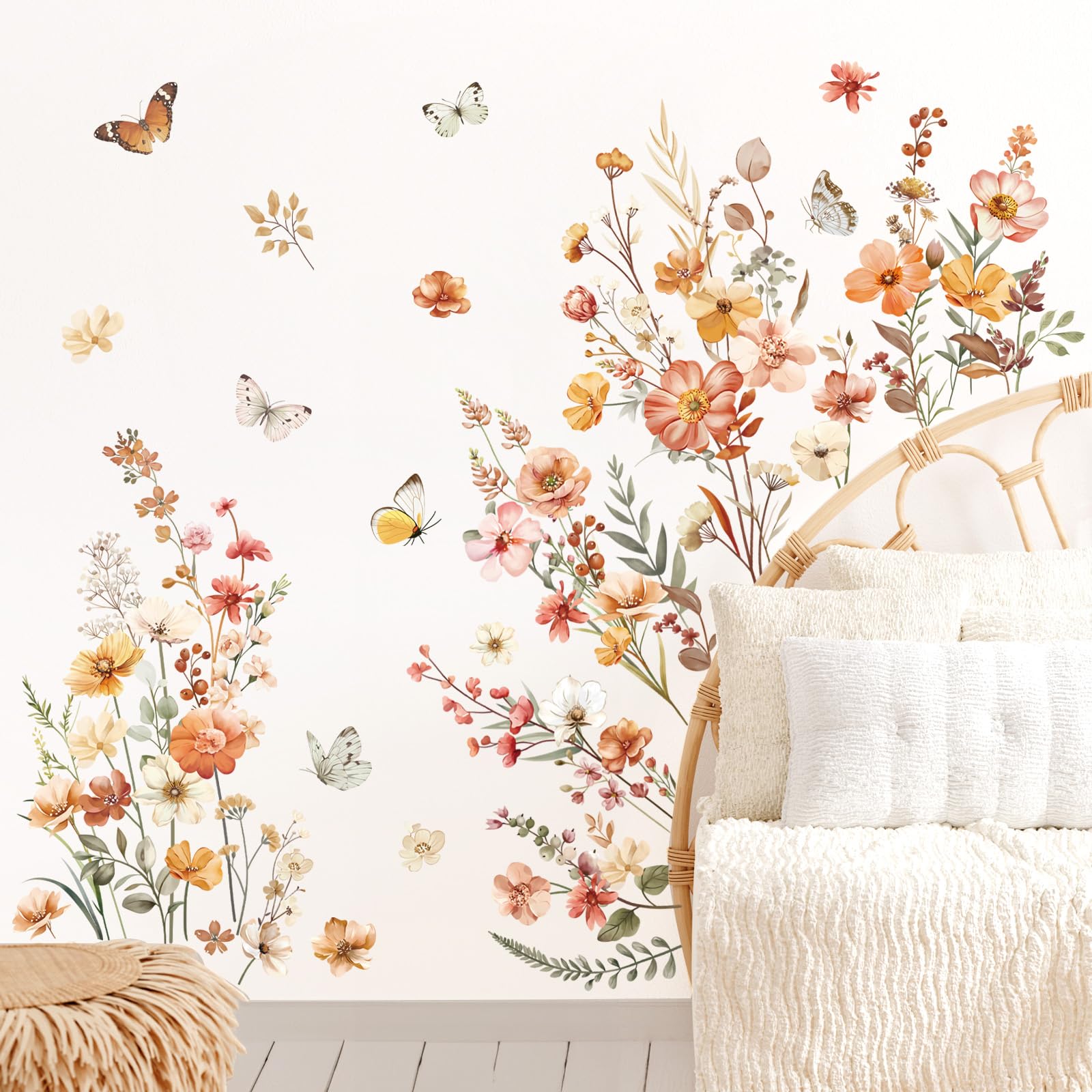 Decalmile Boho Flower Wall Decal wildflowers brighten a baby nursery