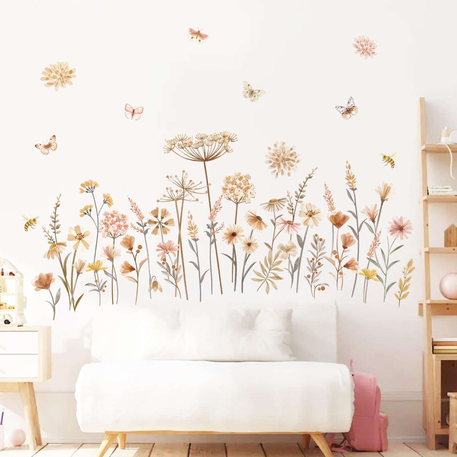 Decalmile Boho Flower Wall Decals with wildflowers brighten nursery walls and play areas.