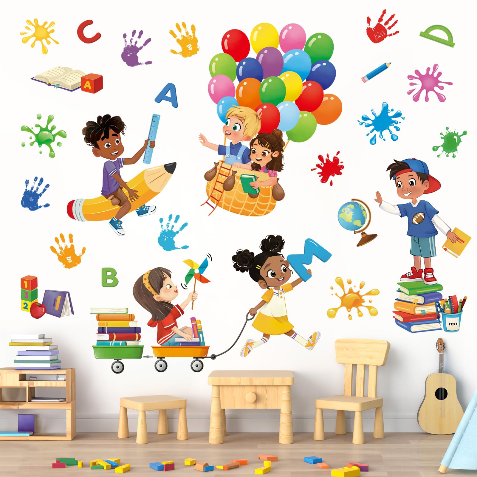 Decalmile Books Kids Wall Decal adds colorful detail to playrooms.
