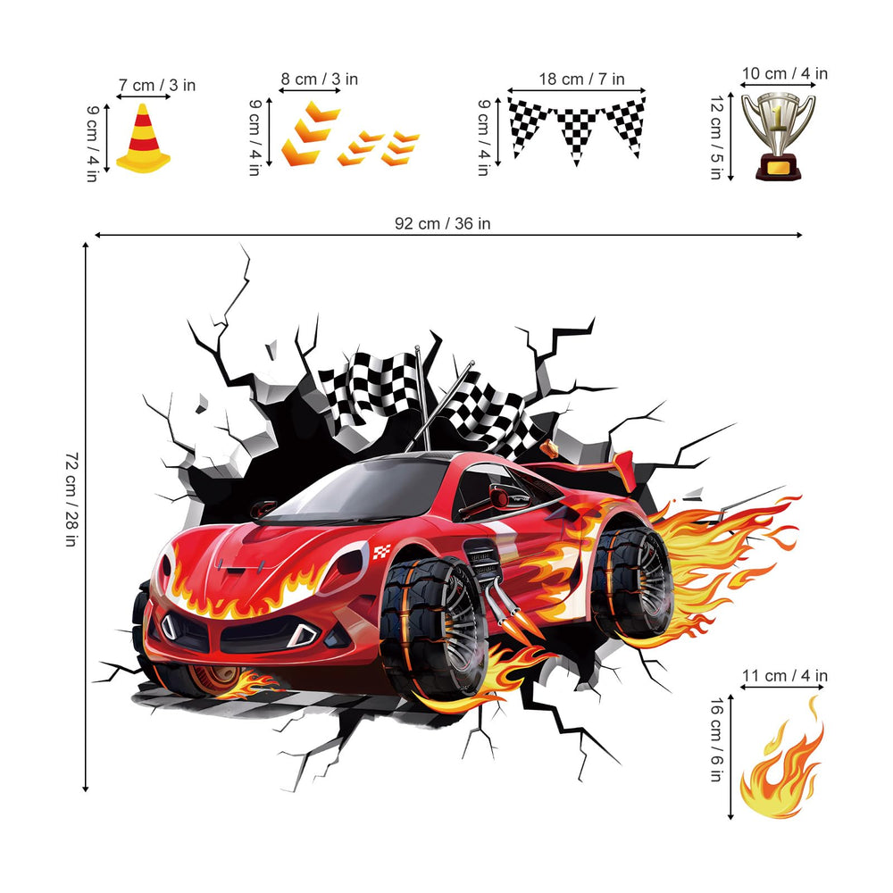DecalMile boys' bedroom racing cars wall decor fuels pretend-speed fun.