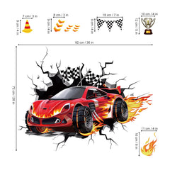 DecalMile boys' bedroom racing cars wall decor fuels pretend-speed fun.