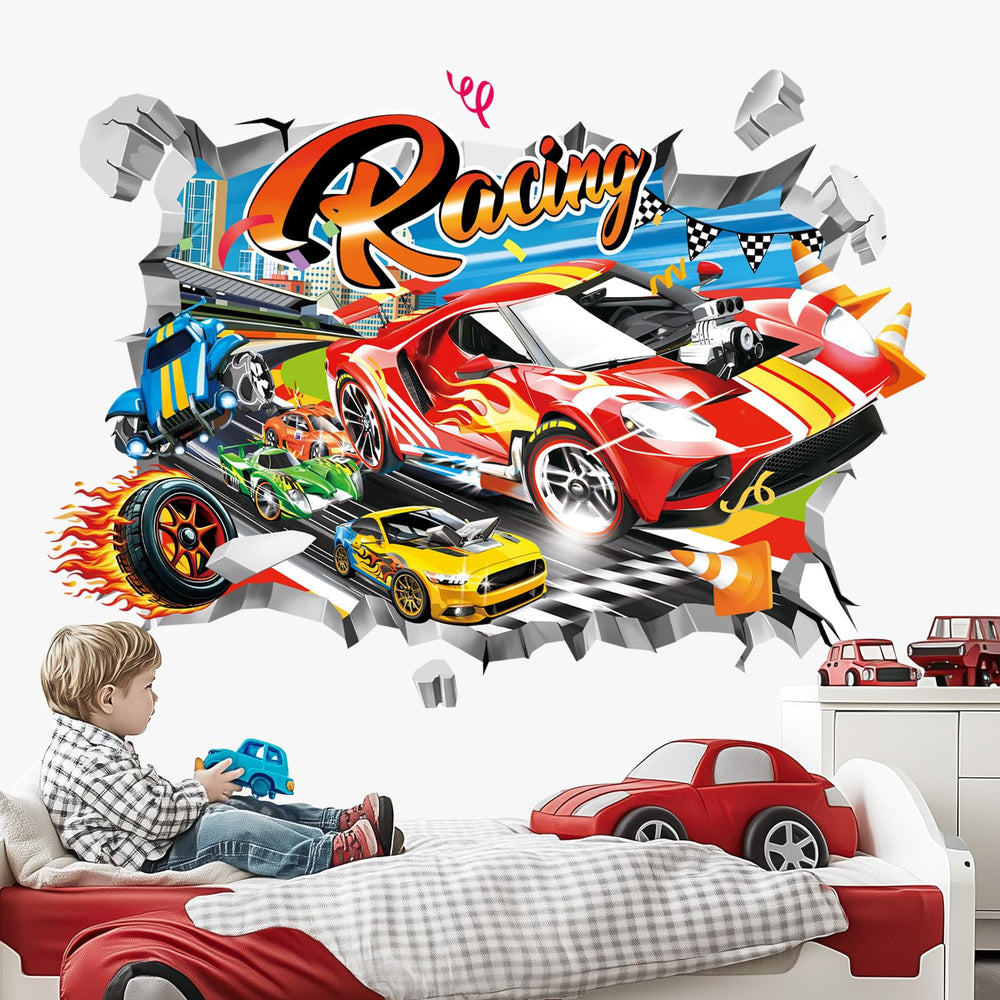 DecalMile break-through red cars wall decals brighten playrooms