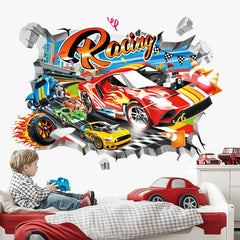 DecalMile break-through red cars wall decals brighten playrooms