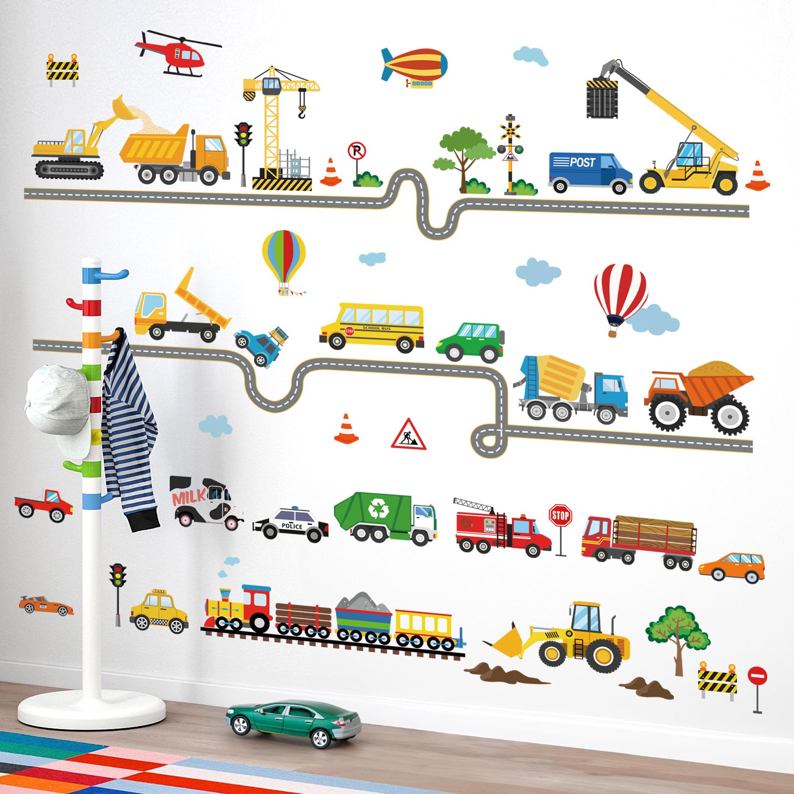 Decalmile car road stickers brighten playroom walls, sparking imagination and playful storytelling.