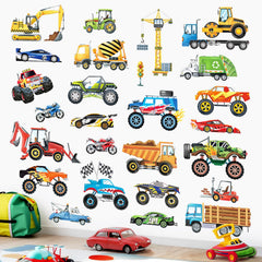 Decalmile cars wall decals on-wall set offers vibrant playroom decor and easy removal.