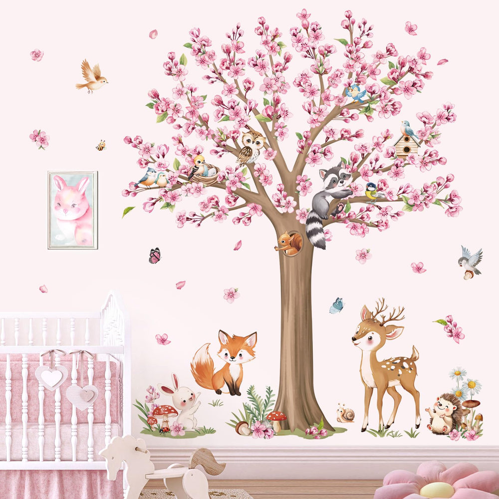 Decalmile cherry blossom deer fox wall stickers brighten nursery with accents
