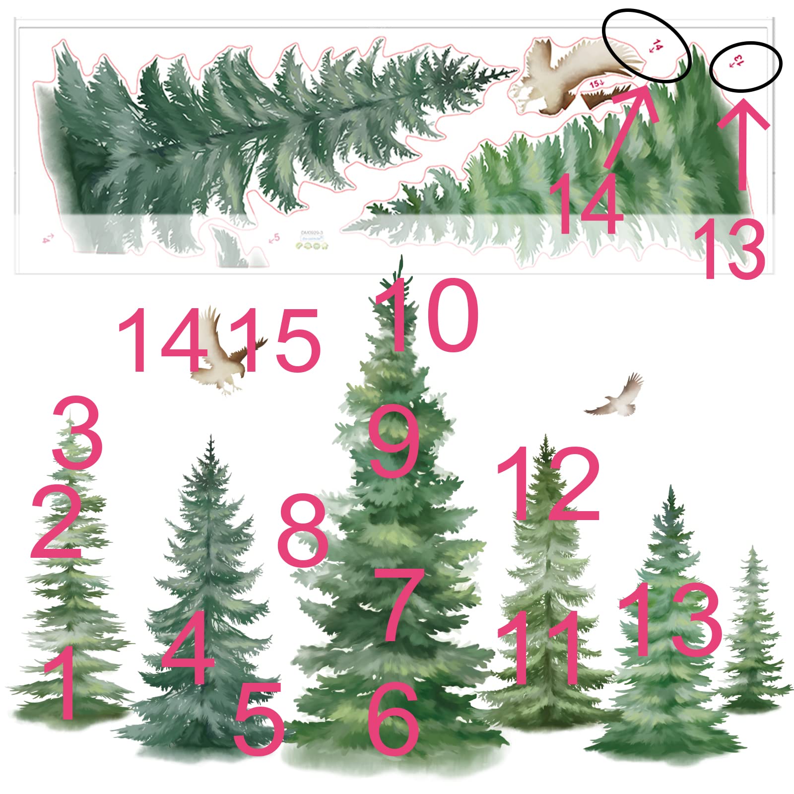 DecalMile christmas woodland decor pine trees set enhances seasonal charm.
