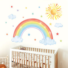 Decalmile cloud rainbow wall sticker creates a soothing nursery or bedroom corner.