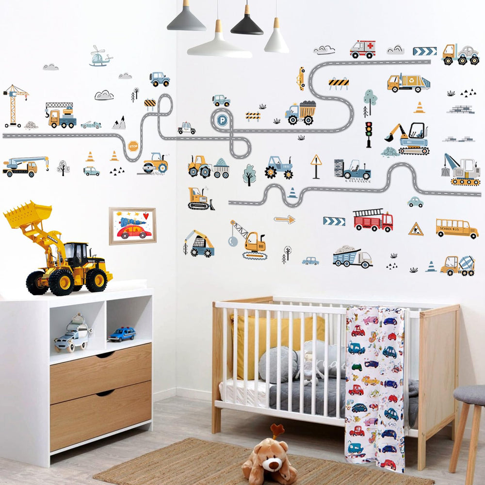 decalmile construction cars wall decal with bright colors for boys' room