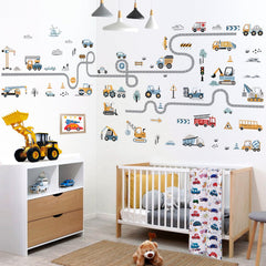 decalmile construction cars wall decal with bright colors for boys' room