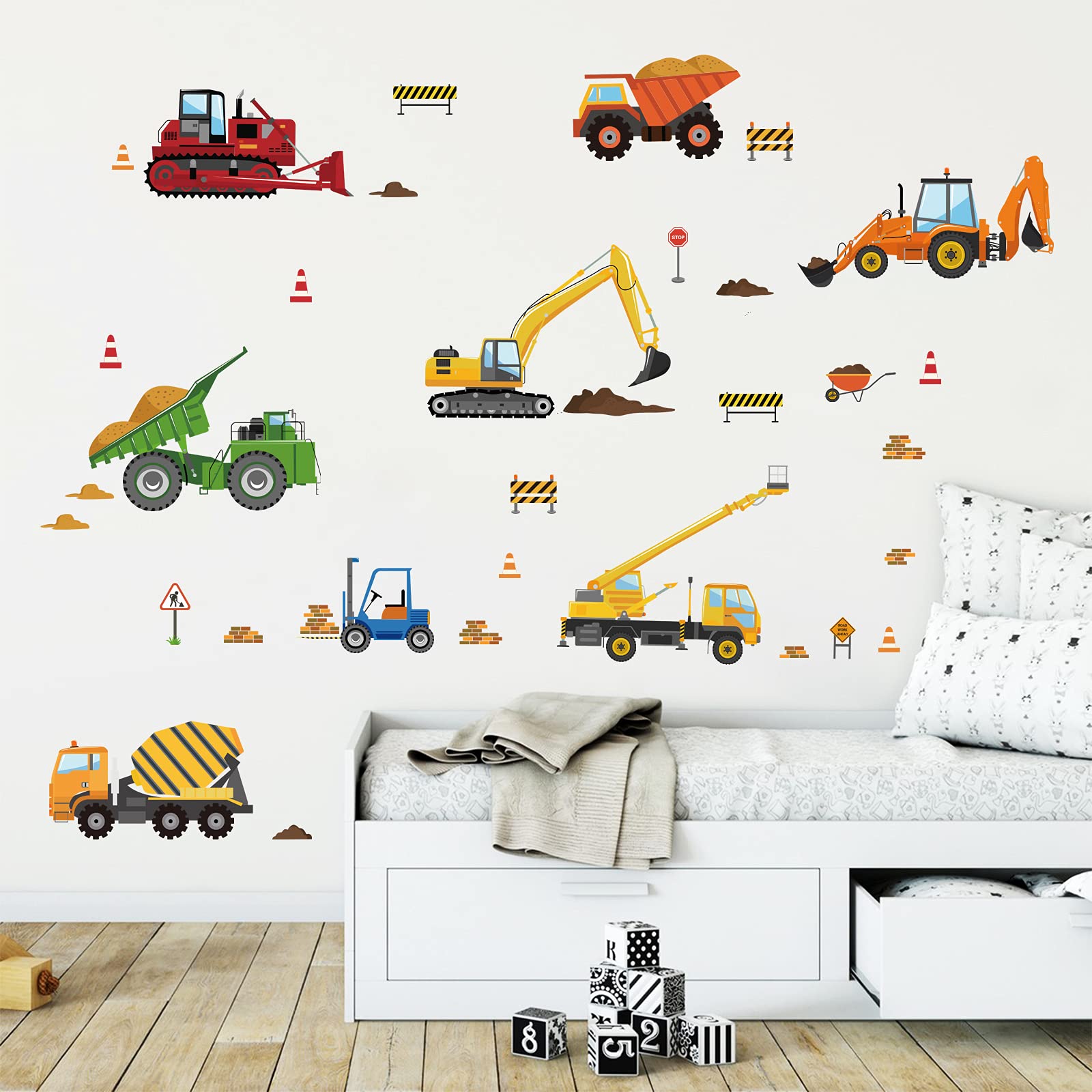 DecalMile excavator wall sticker adds vivid color to a kid's bedroom