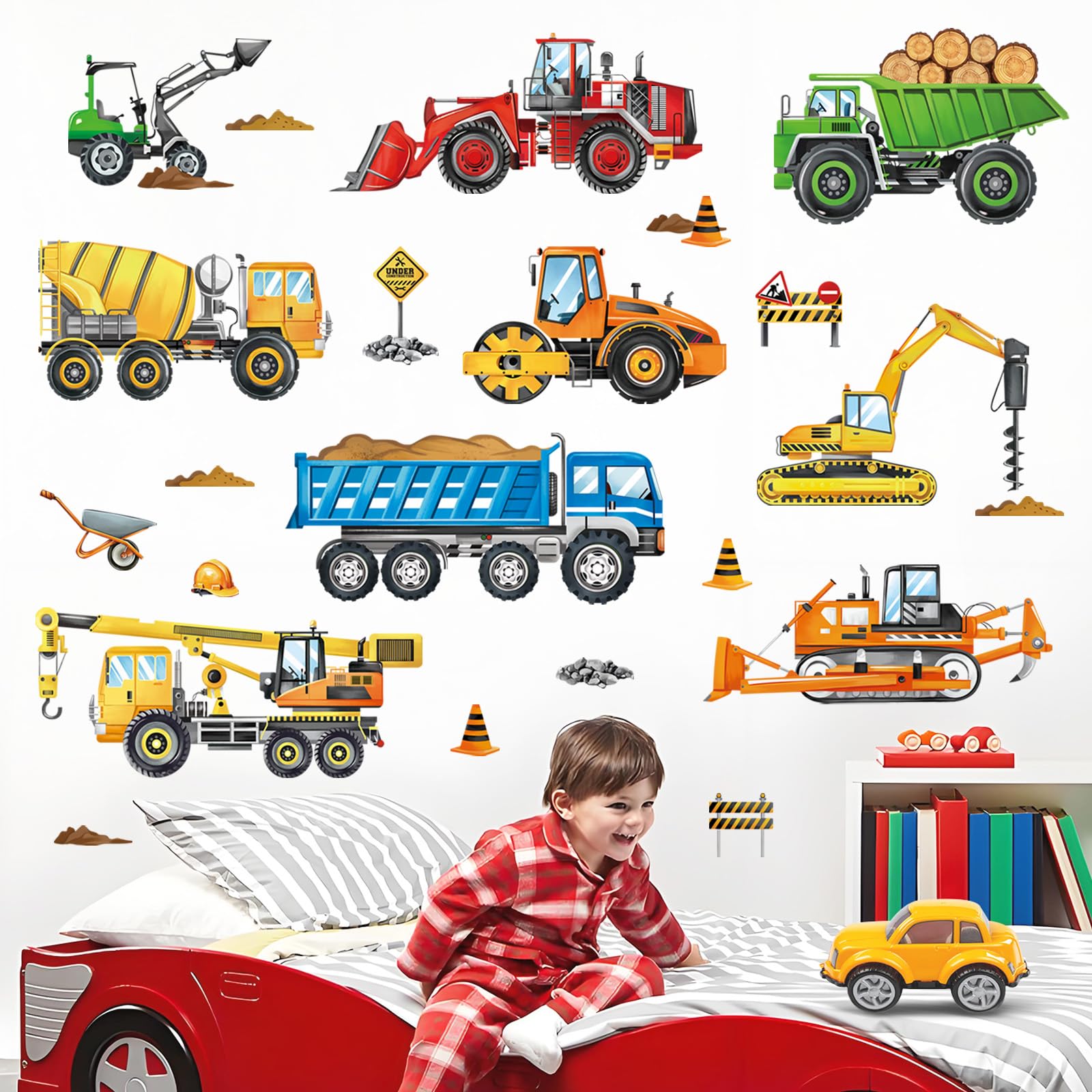 Decalmile construction vehicles wall decals tractor image for nursery decoration.