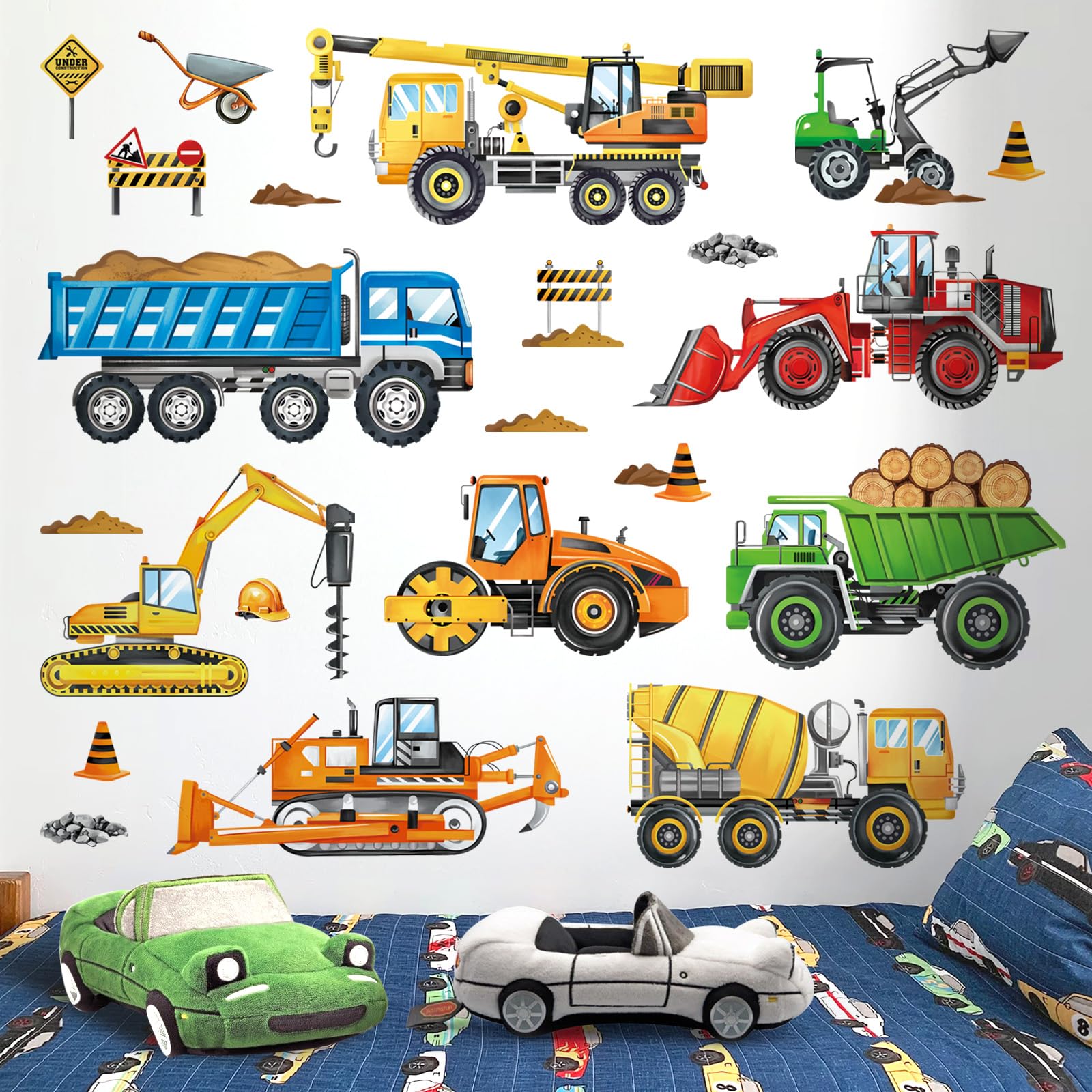 Decalmile construction vehicles wall decals trucks for playful playroom art.