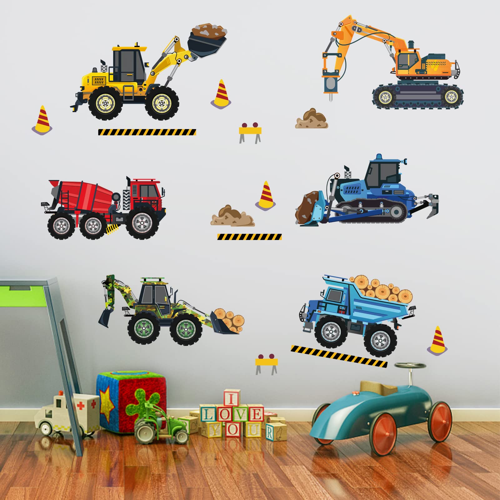 decalmile construction excavator wall sticker adds vivid color to kids' room