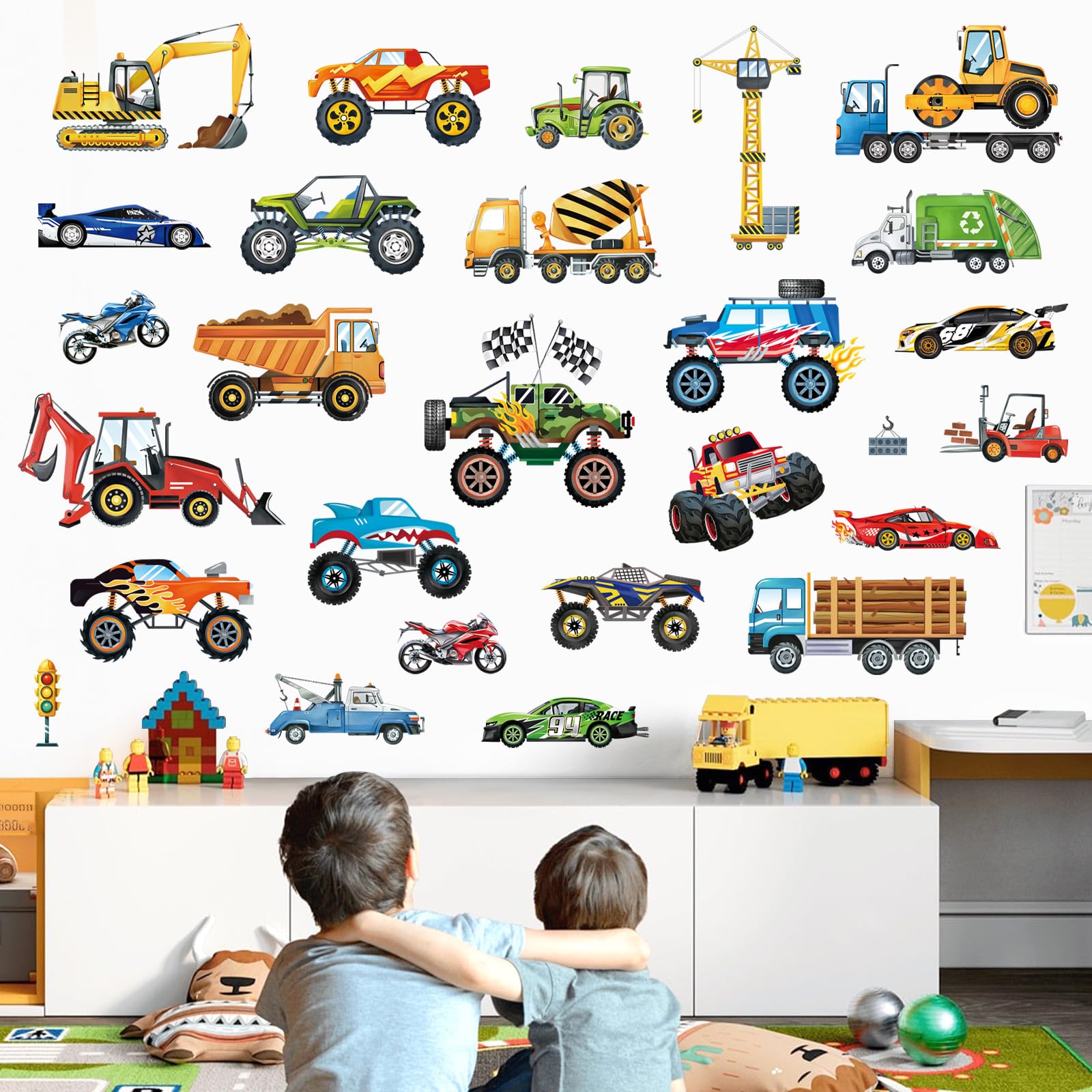 Decalmile construction-vehicles wall stickers brighten kids' rooms and peel off without residue.