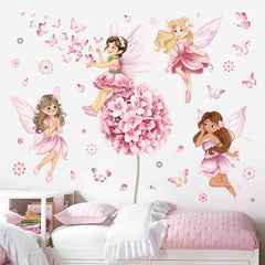decalmile pink dandelion floral butterfly elves wall stickers brighten a nursery for a cheerful, inviting space.
