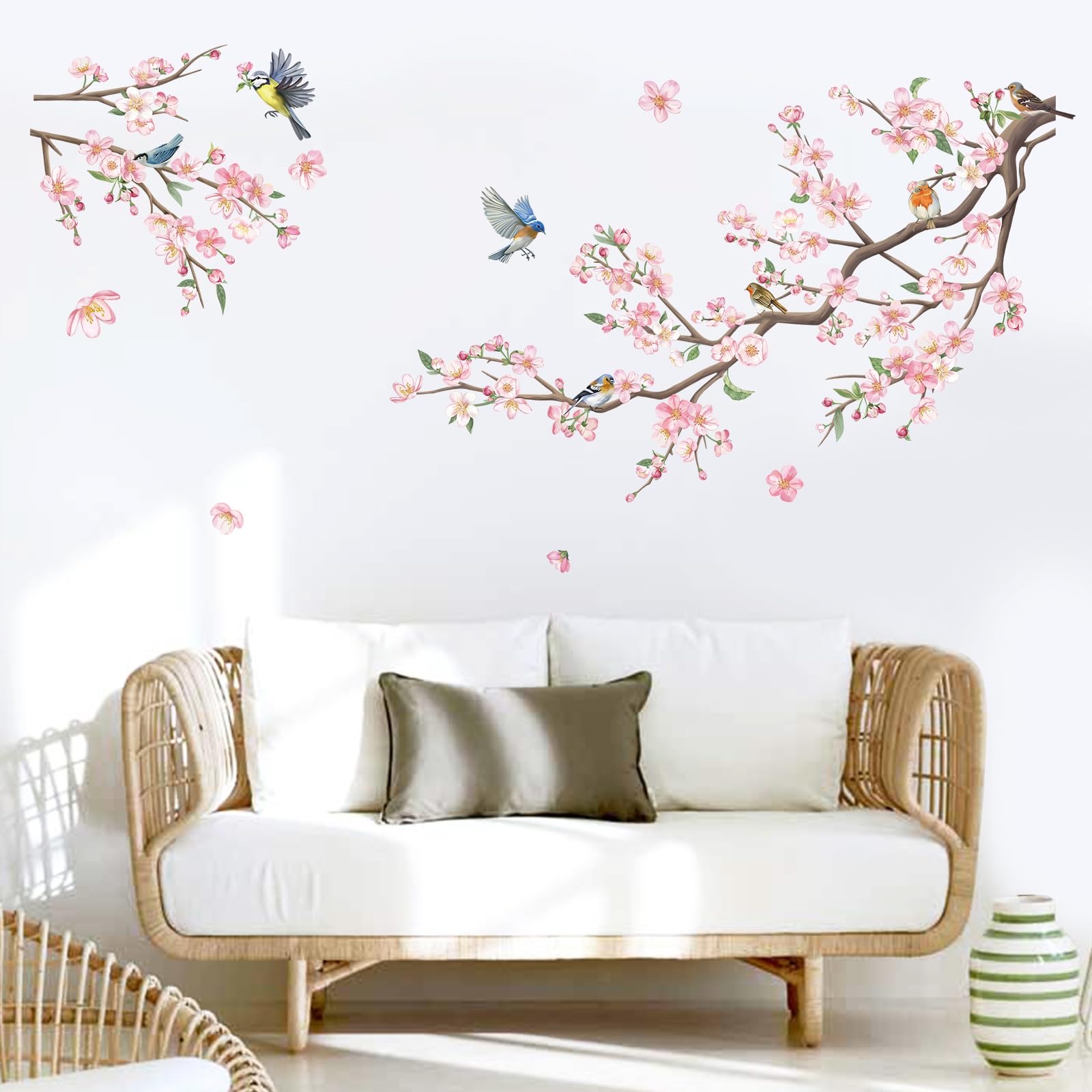decalmile pink birds and branch wall decals add playful charm to living spaces.