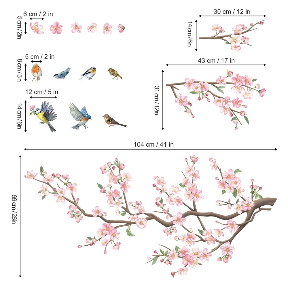 decalmile pink blossom branch wall stickers elevate bedroom or seating area with soft color.