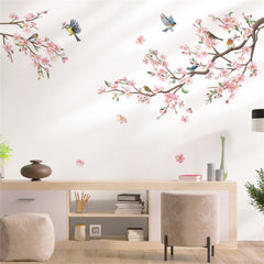 decalmile pink flower branch wall stickers brighten kids' room with blooming blossoms.