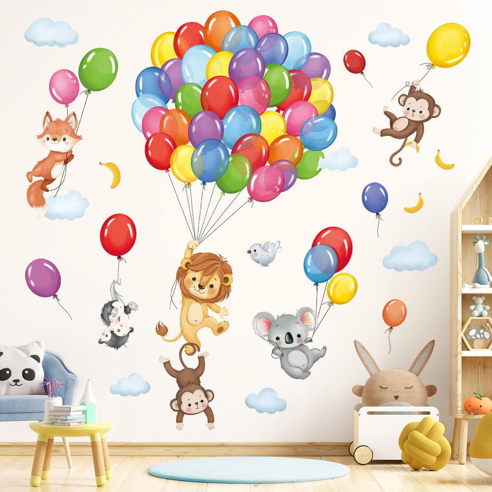 Decalmile forest animals balloon wall decal monkey for a playful nursery display.