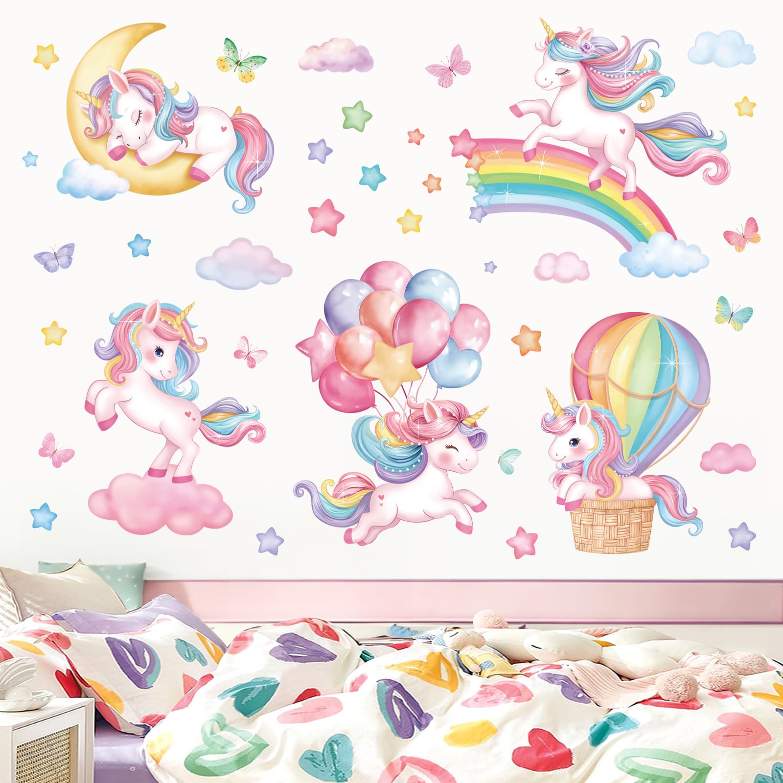 Decalmile hot-air-balloon-moon wall sticker adds whimsy to children's rooms and playtime.
