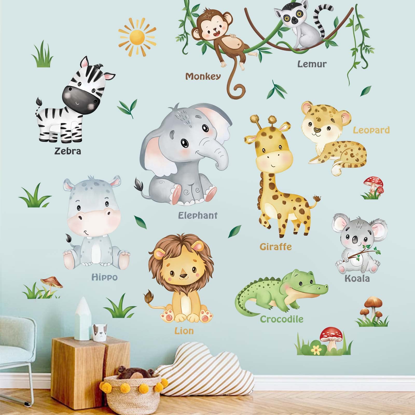 Decalmile Jungle Animals Elephant wall sticker adds friendly safari vibe to living room
