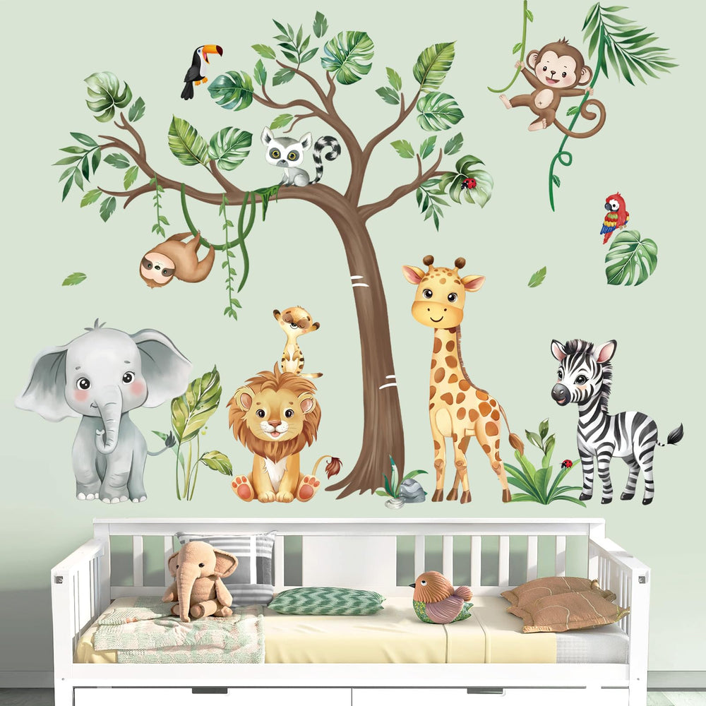Decalmile jungle animals elephant wall decal adds colorful charm to nurseries and playrooms.