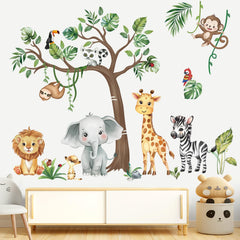Decalmile jungle animals lion wall decal creates a playful safari focal point in kids' rooms.