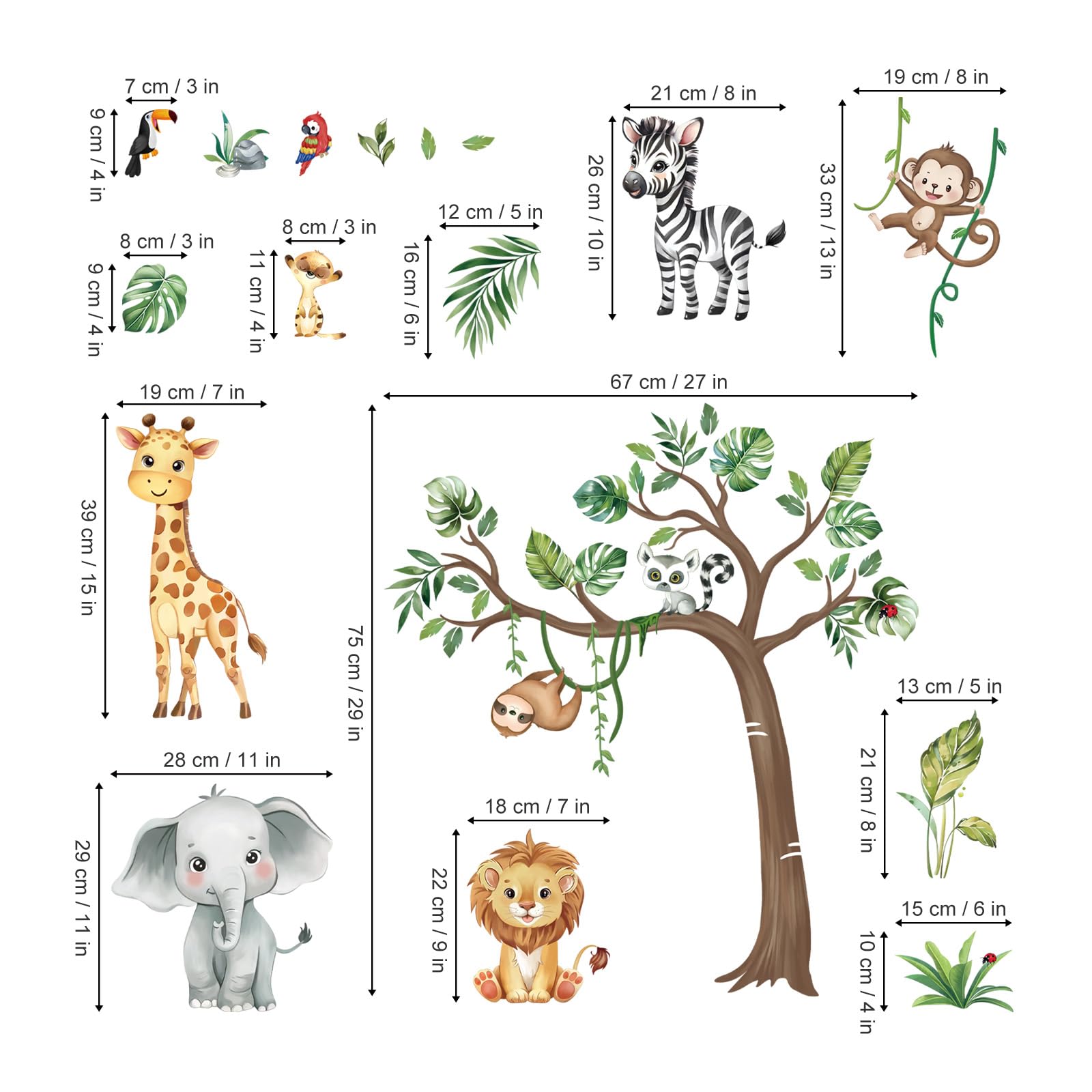 Decalmile jungle animals safari scene decal enriches bedrooms with vibrant, removable decor.